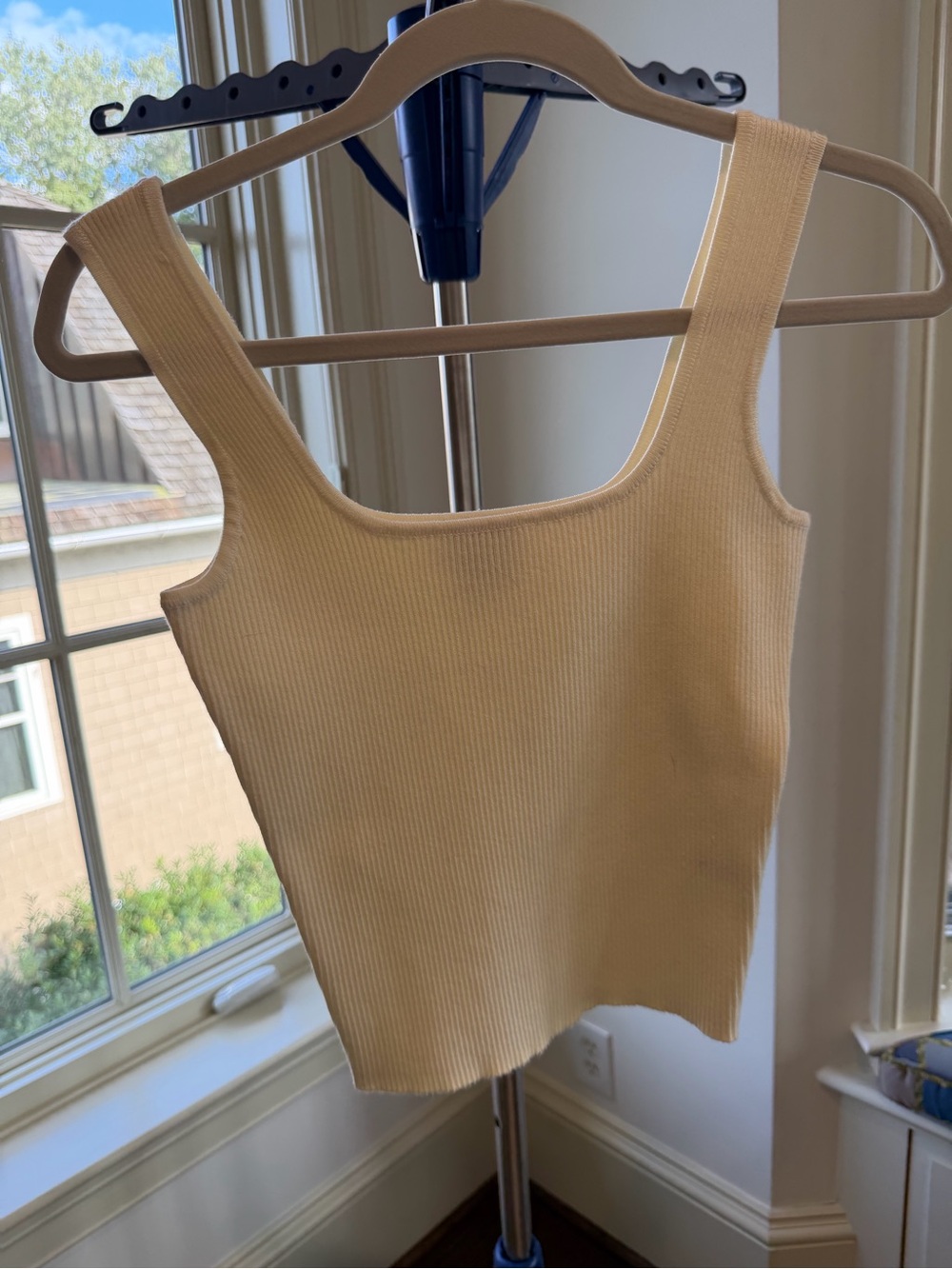 Square-Neck Ribbed Tank Top in Cream
